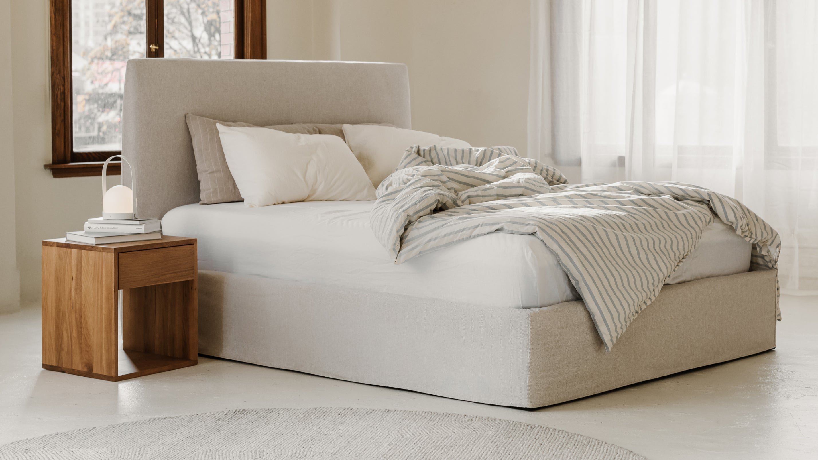 Wave Bed High Headboard with Storage, Queen, Latte