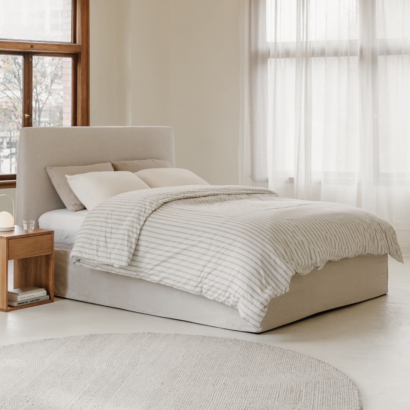 Wave Bed High Headboard with Storage, Queen, Latte