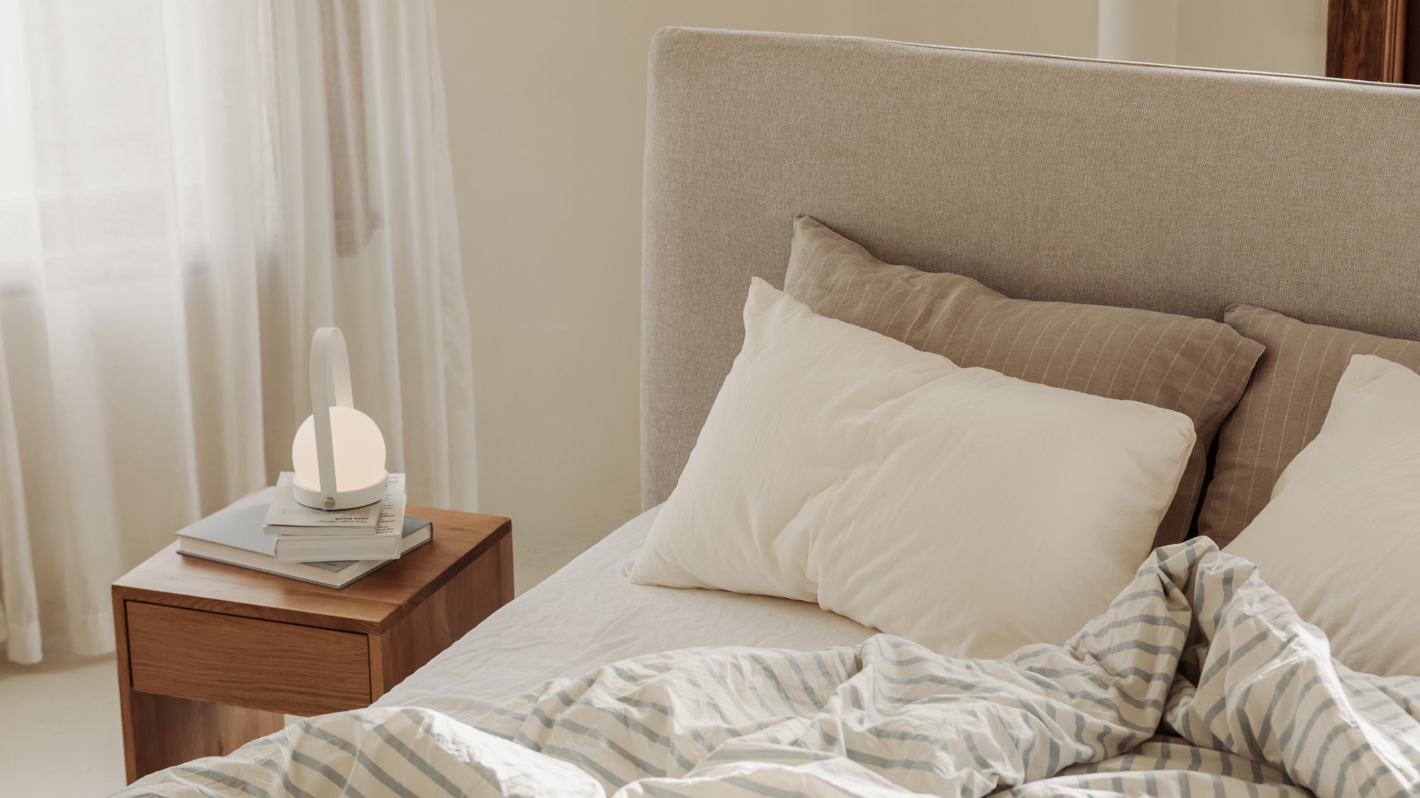 Wave Bed High Headboard with Storage, Queen, Latte