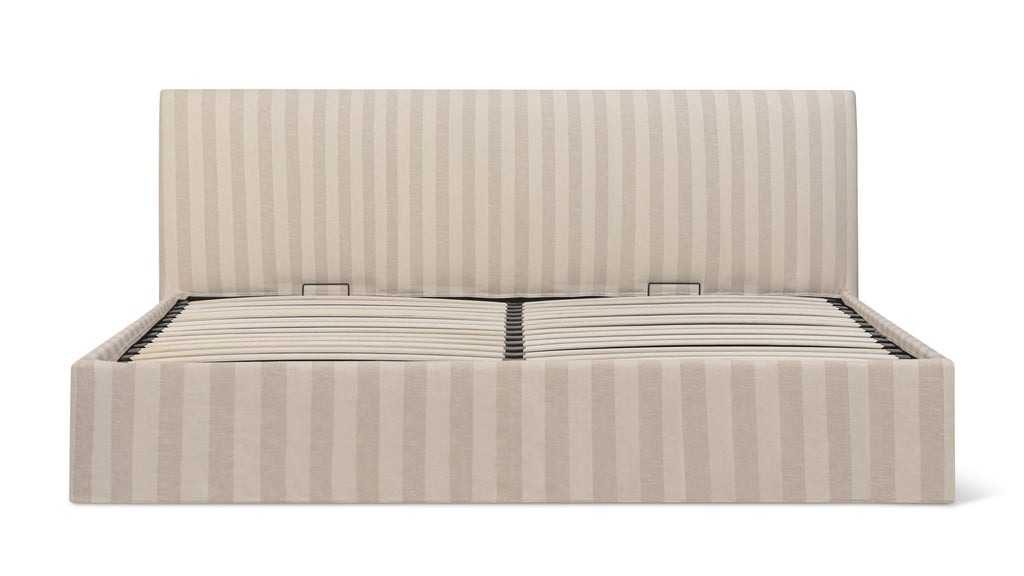 Wave Bed High Headboard with Storage, Queen, Dover Stripe