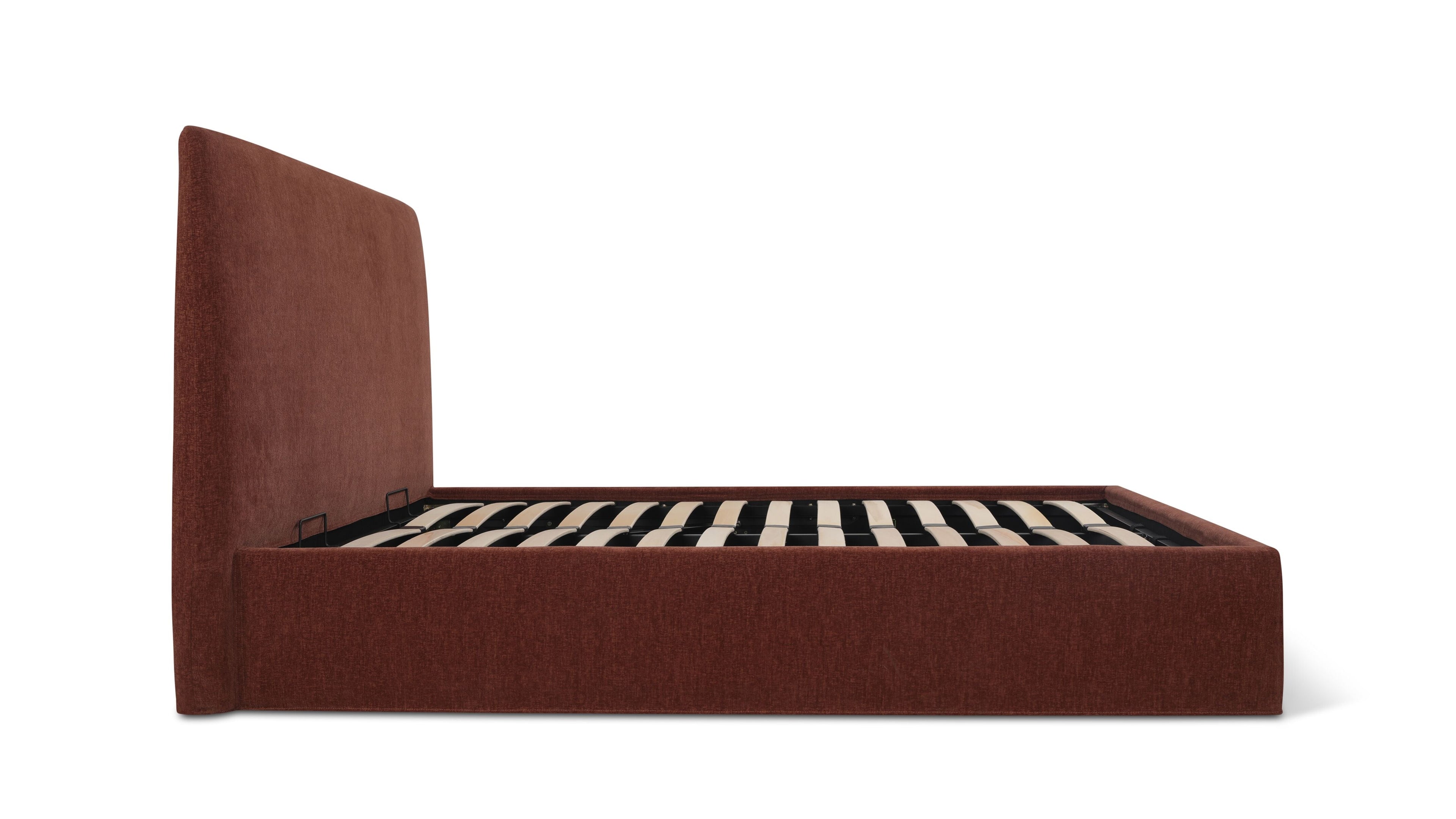 Wave Bed High Headboard with Storage, Queen, Toffee