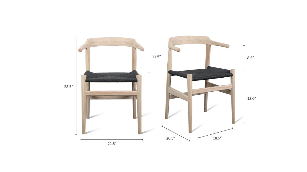 Tuck In Dining Chair, White Ash, Black Papercord Seat