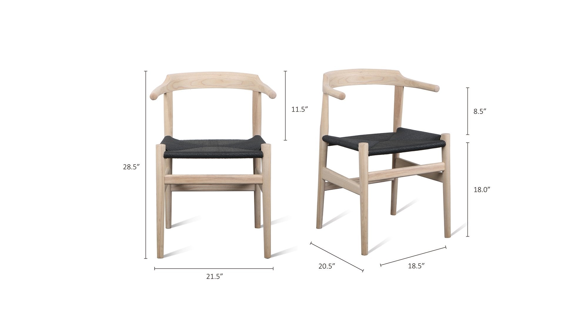 Tuck In Dining Chair, White Ash, Black Papercord Seat