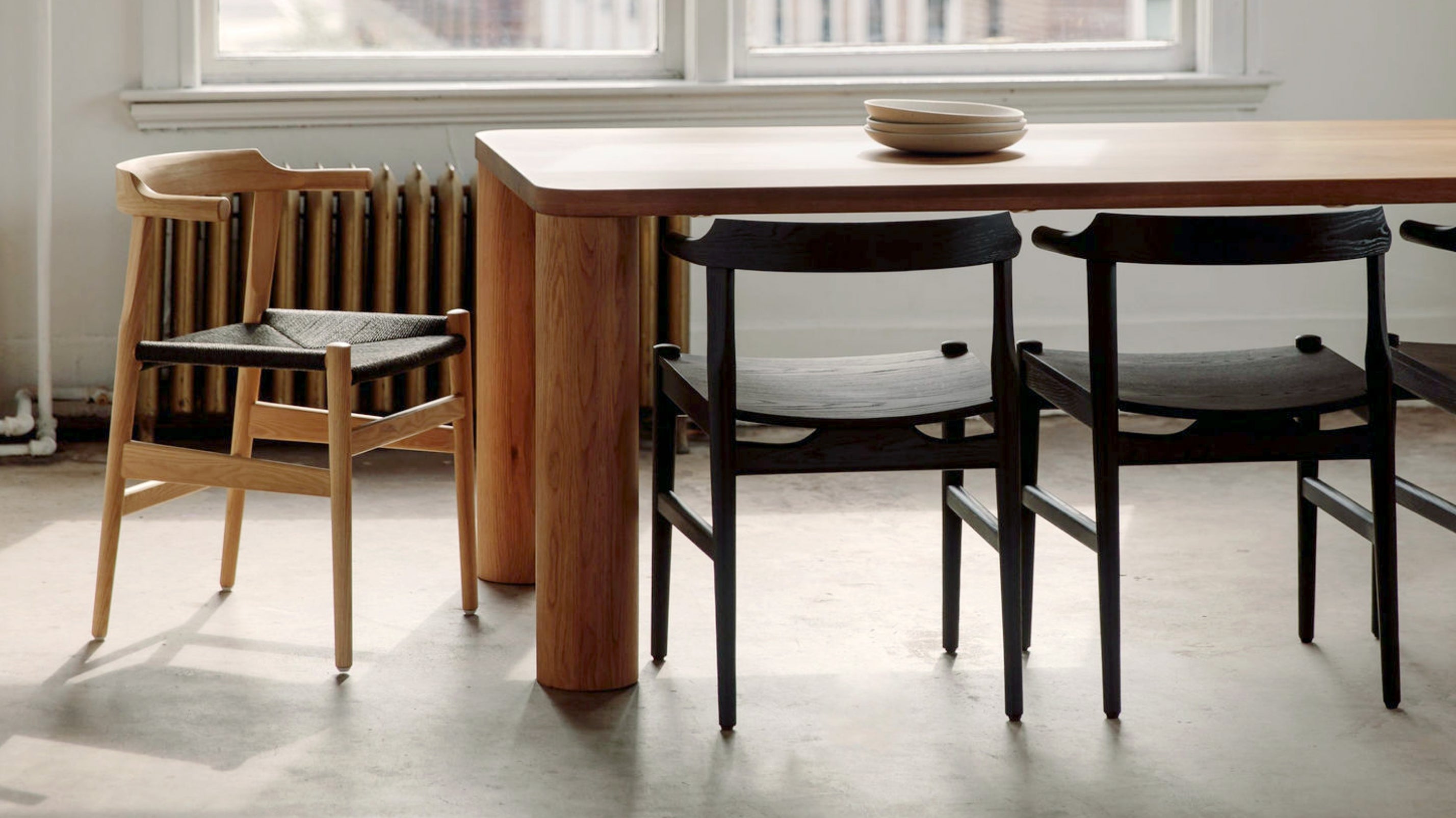 Tuck In Dining Chair, White Ash, Black Papercord Seat