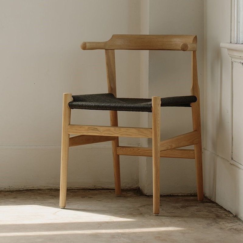 Tuck In Dining Chair, White Ash, Black Papercord Seat