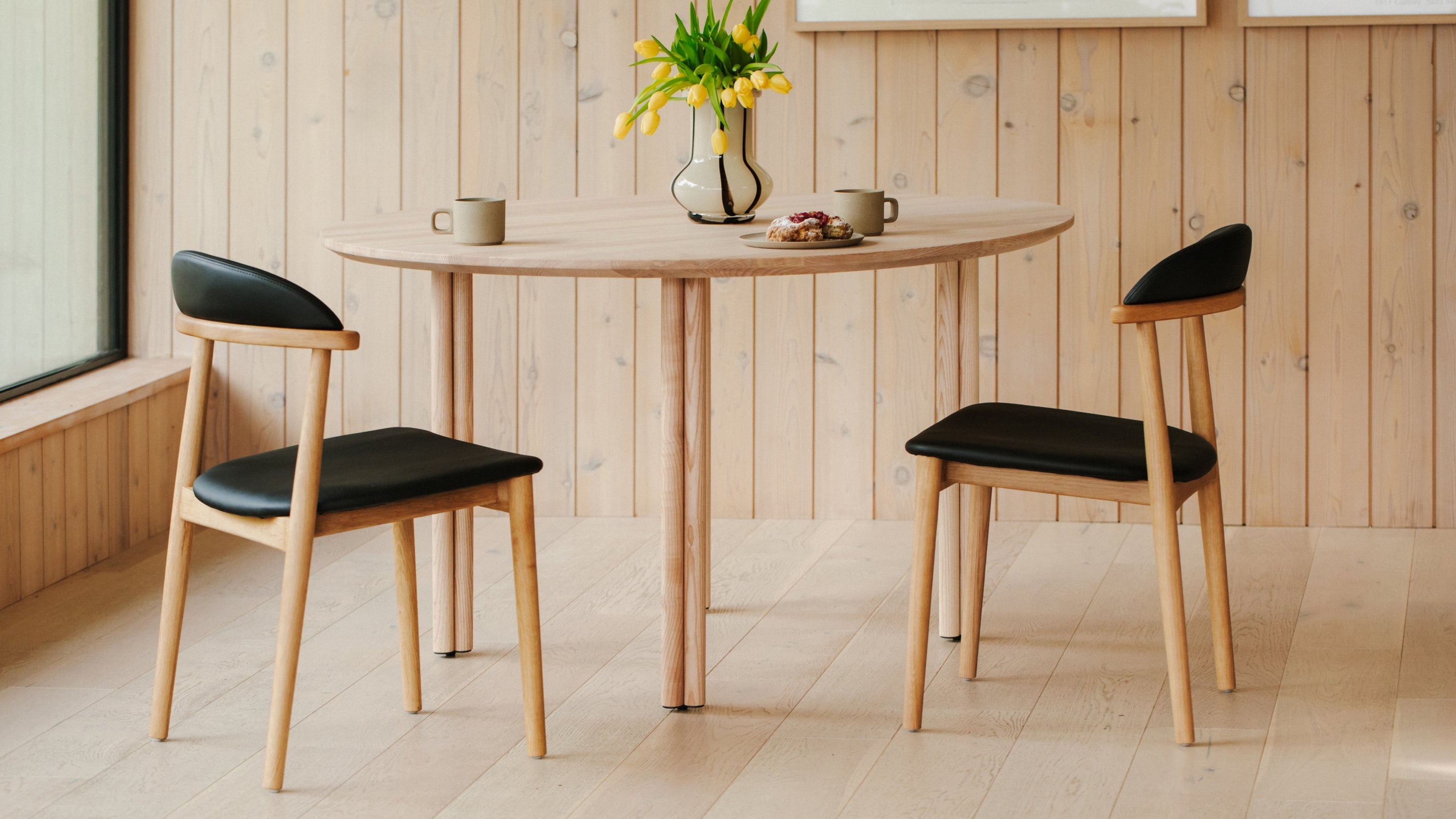 Count On Me Armless Dining Chair (Set of Two), Oak, Black Seat