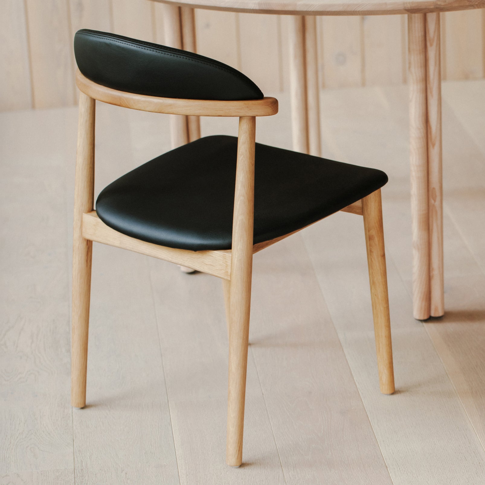 Count On Me Armless Dining Chair (Set of Two), Oak, Black Seat