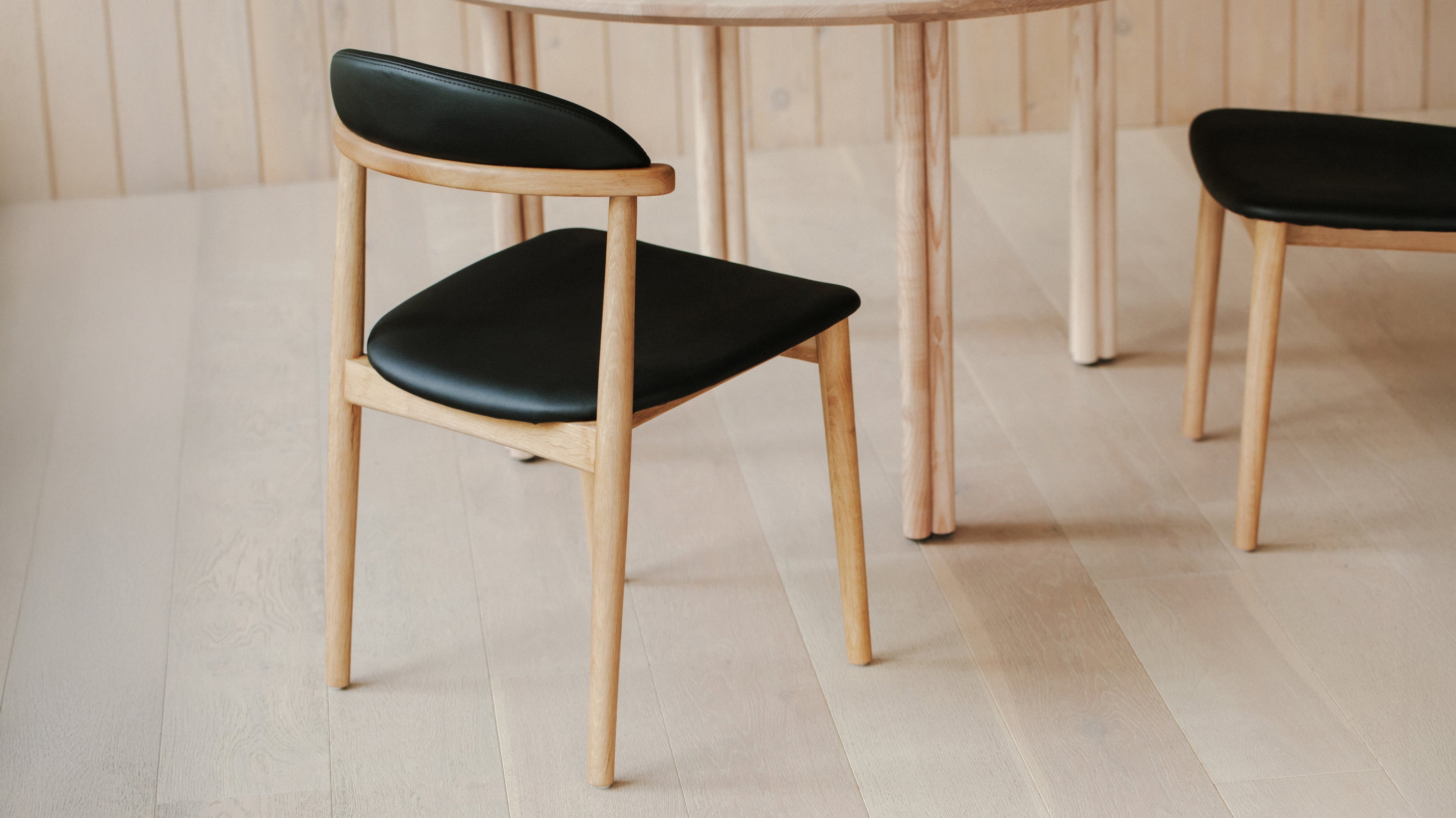 Count On Me Armless Dining Chair (Set of Two), Oak, Black Seat