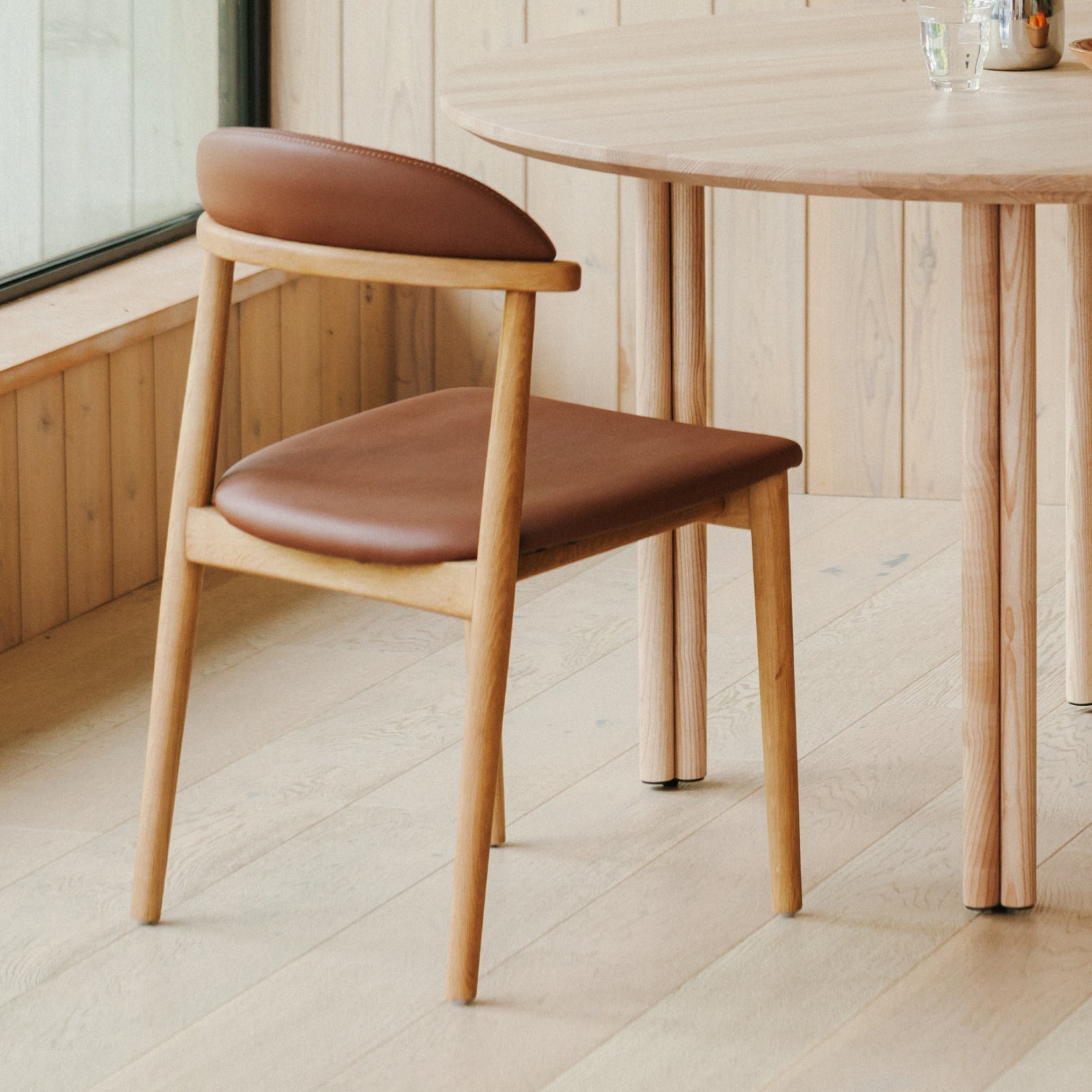 Count On Me Armless Dining Chair (Set of Two), Oak, Brown Seat