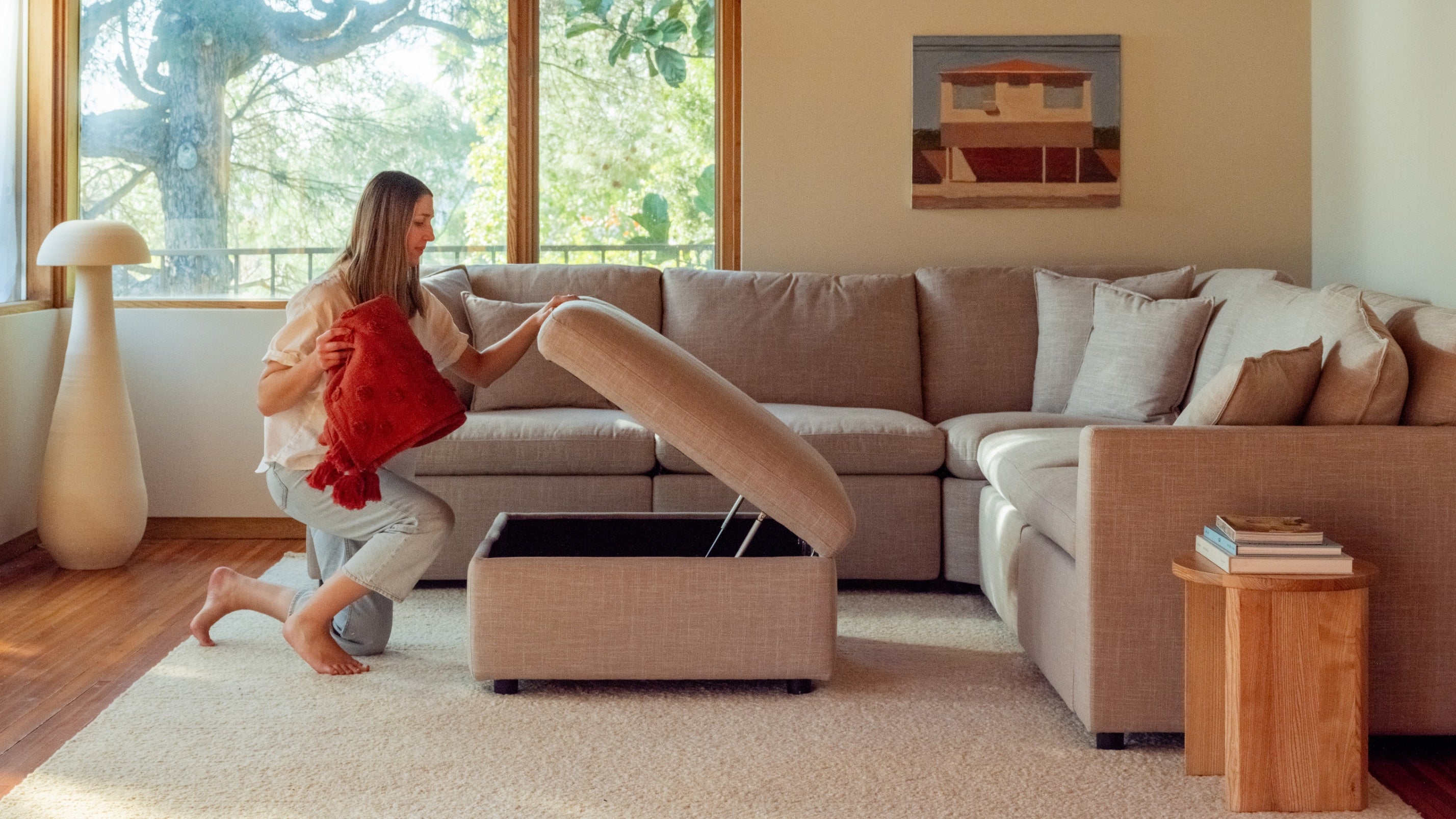 Lift Off Storage Ottoman, Light Pebble