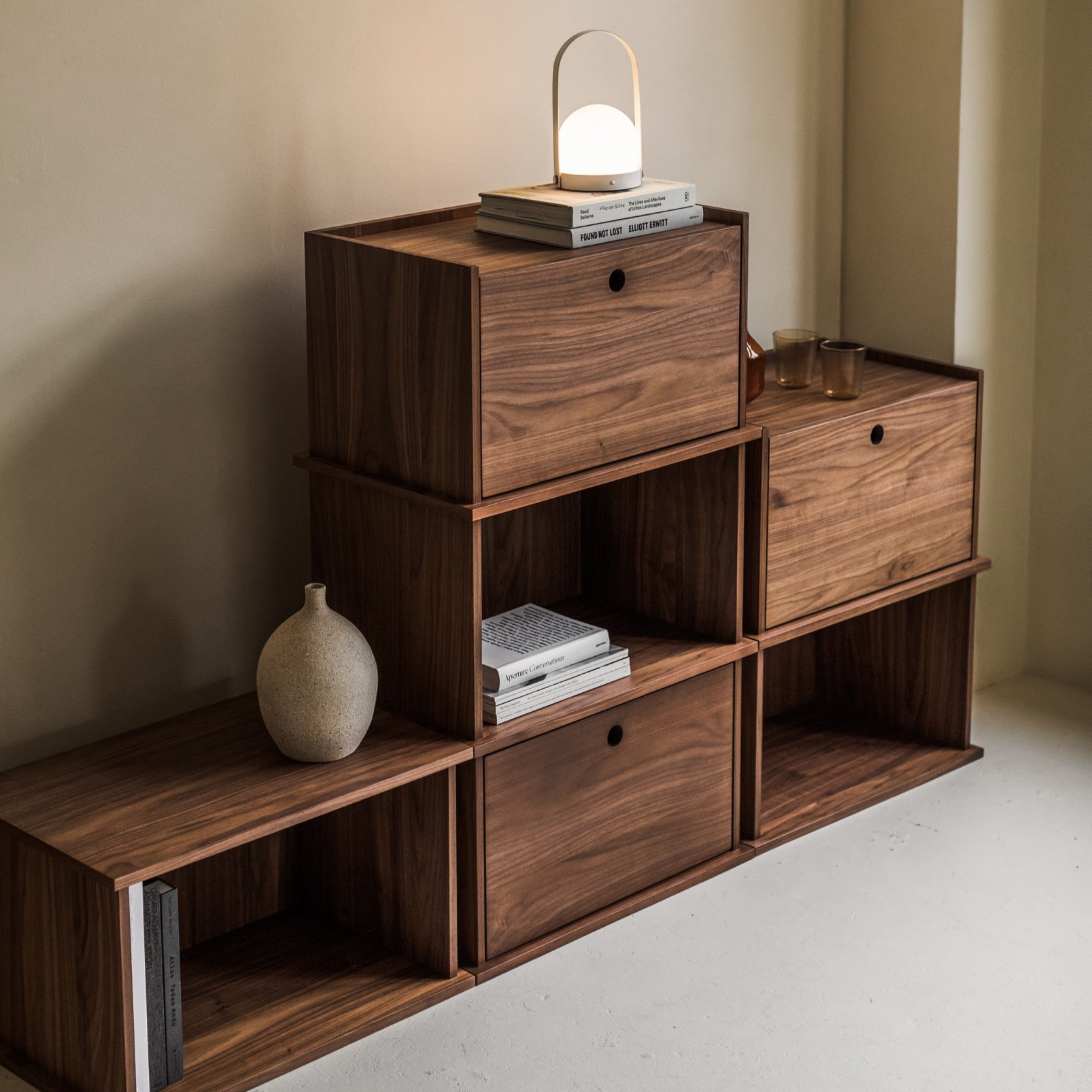 Keep Stacking Storage System 6-Piece, Open and Closed, Walnut